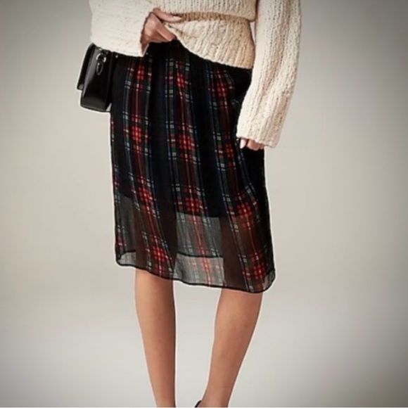 J. Crew Dresses & Skirts - NWT J.Crew Gwen Lined Knee Length Plaid Layered Slip Skirt in Crinkle Chiffon